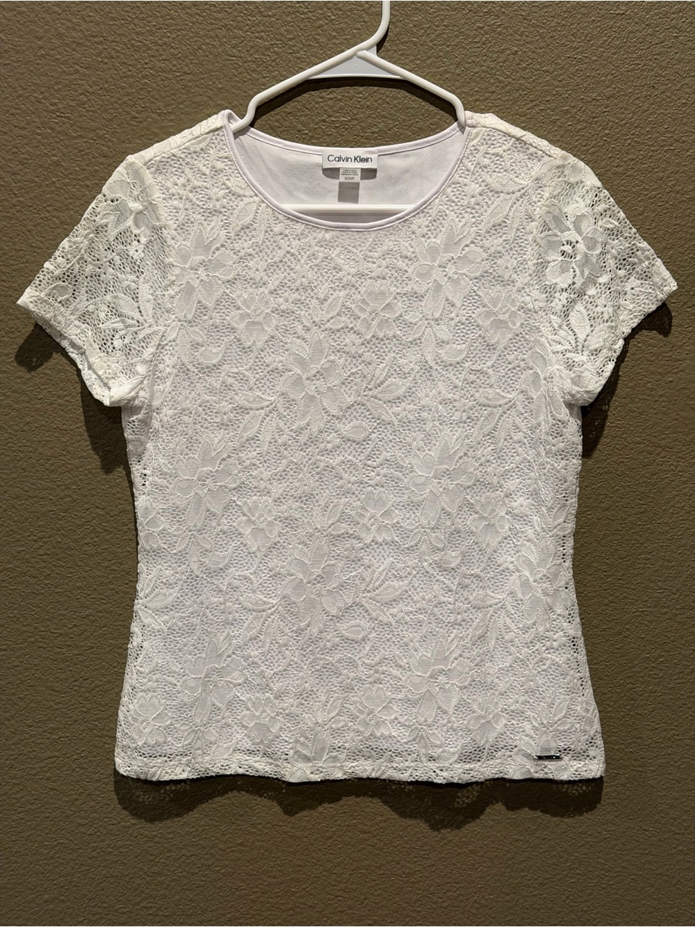 Calvin Klein White Floral Lace Short Sleeve Tee
